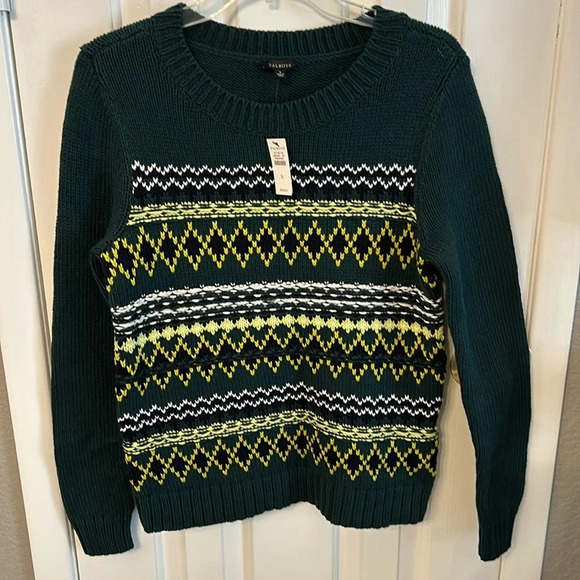 Talbots Women’s (S) Green Diamond Fair Isle Crewneck “Nordic”Pullover SweaterNWT - Picture 1 of 6